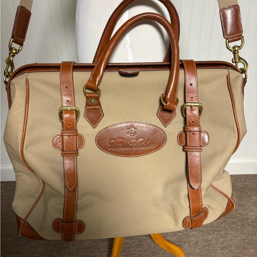 Brooks Brothers Tan and Brown Weekend Bag